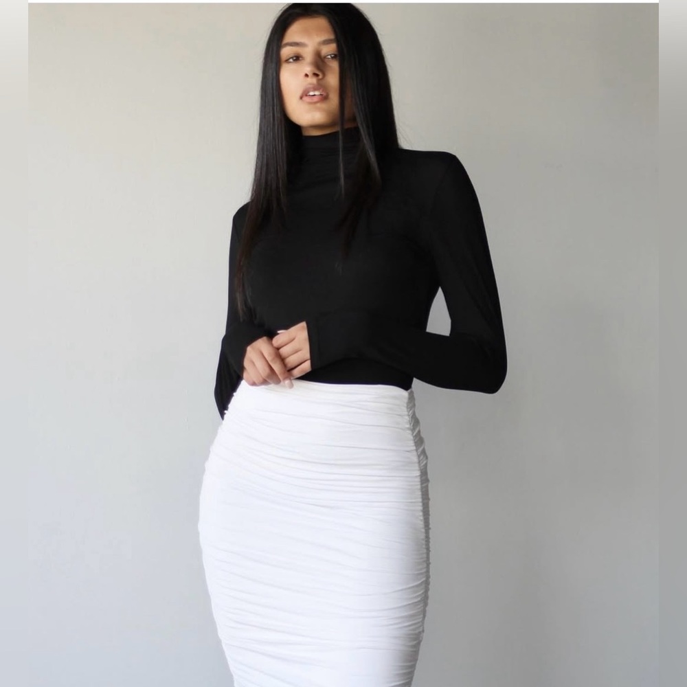 Emmy Deveaux White Ruched Maxi Skirt